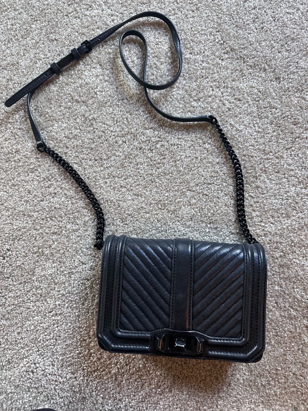 Rebecca Minkoff Black Quilted Leather Crossbody with Chain Strap